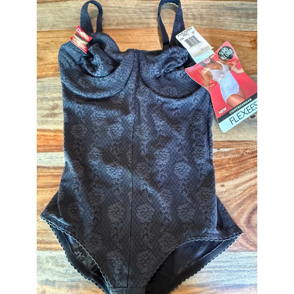 NWT Flexees Size 38c Black Shapewear Bodysuit
